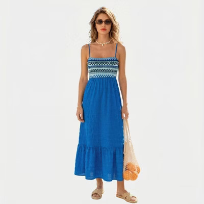 Cupshe Women's Seaside Stitch Blue Maxi Dress-M-Blue | Target