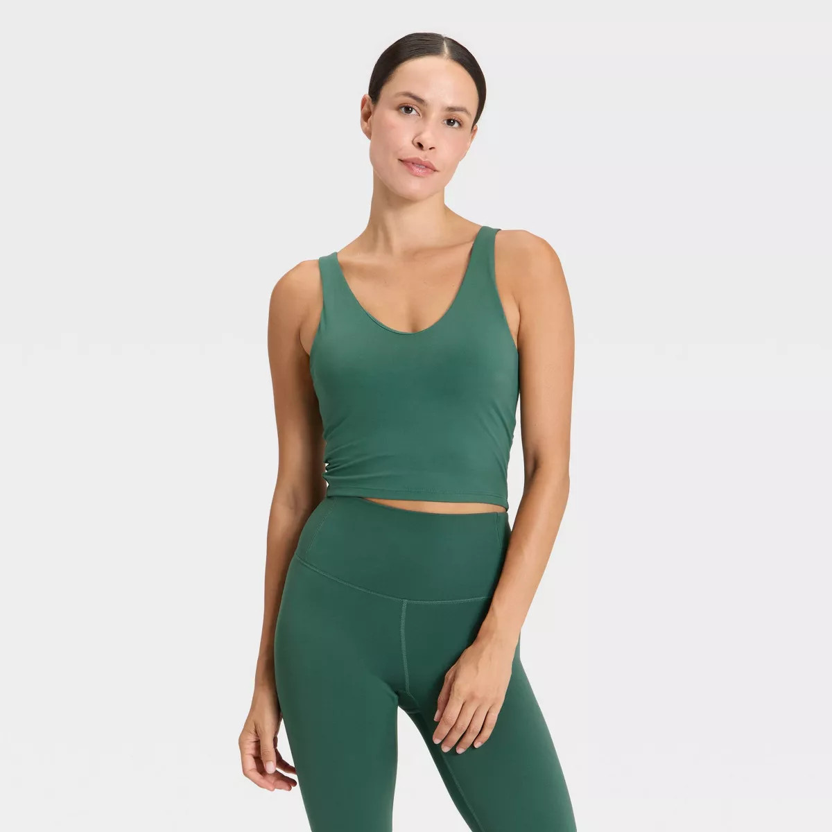 Women's Flex V-Neck Cropped Medium Support Sports Bra - All In Motion™ Dark Green XL | Target