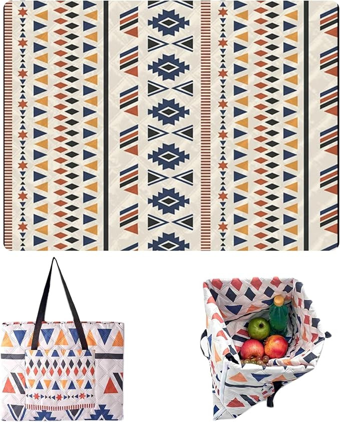 Outdoor Packable Picnic Blanket with Zipper Folds into Tote Bag with Large Storage and Shoulder S... | Amazon (US)