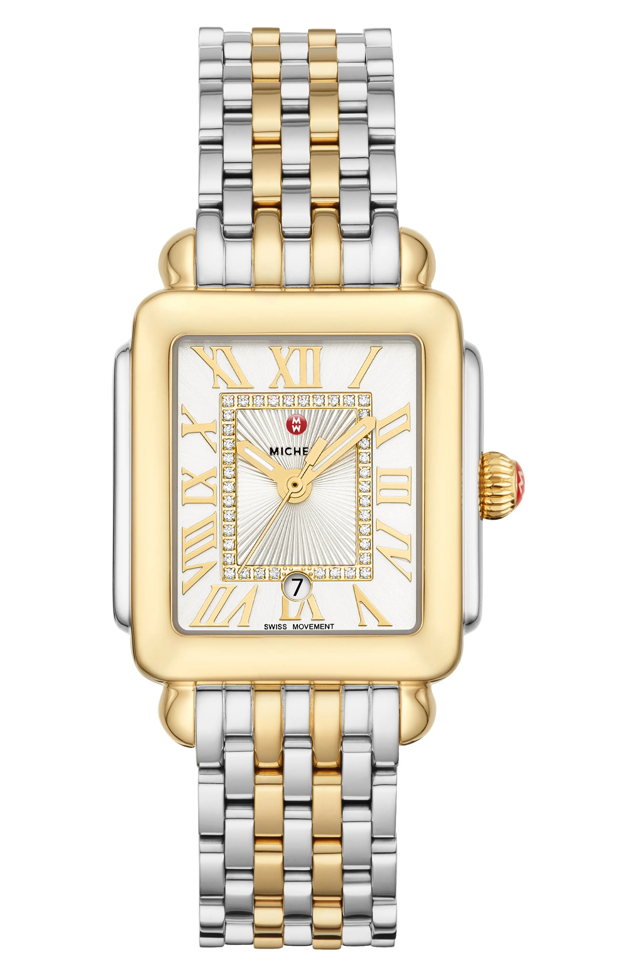MICHELE Deco Madison Mid Diamond Dial Watch Head & Bracelet, 29mm x 31mm in Gold/Silver at Nordstrom | Nordstrom