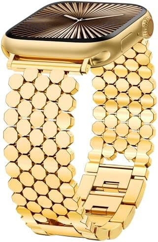 Minyee Compatible with Apple Watch Band Women 41/40/38/44/45/46/49/42mm, Dressy Honeycomb Pretty ... | Amazon (US)