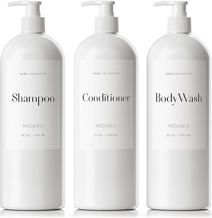 Amazon.com: MOIIKKO Shampoo and Conditioner Bottles - Pack of 3 Refillable, 32oz Empty Shampoo Co... | Amazon (US)