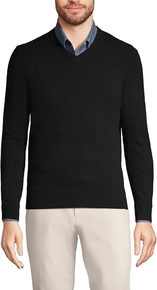 Lands' End Men's Fine Gauge Cashmere V-Neck Sweater | Amazon (US)