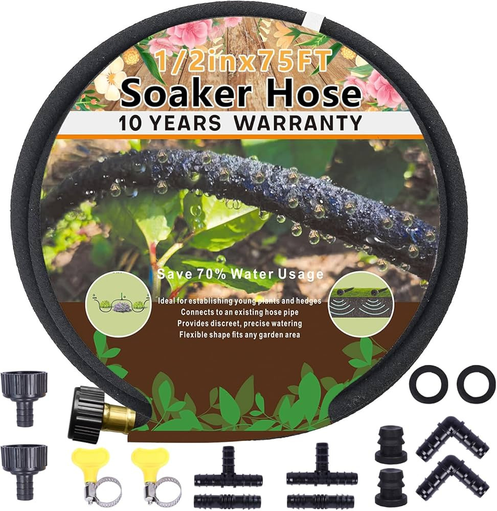 1/2’’ Soaker Hose 75 Ft for Garden Beds, Soaker Hoses for Garden 75 Ft, Garden Soaker Hose 75... | Amazon (US)