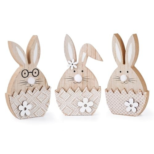 ParseBio 3 Pcs Easter Bunny Table Wooden Sign Easter Peeps Decor Spring Wood Bunnies Rabbit Ornament Farmhouse Tabletop Decoration for Easter Party Tiered Tray Mantle Desk Office Home Party | Amazon (US)