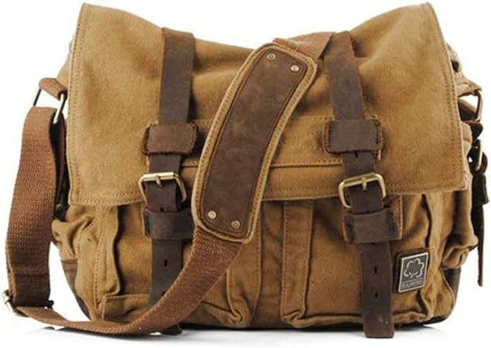 Sechunk Vintage Military Leather Canvas Laptop Bag Messenger Bags Medium | Amazon (US)