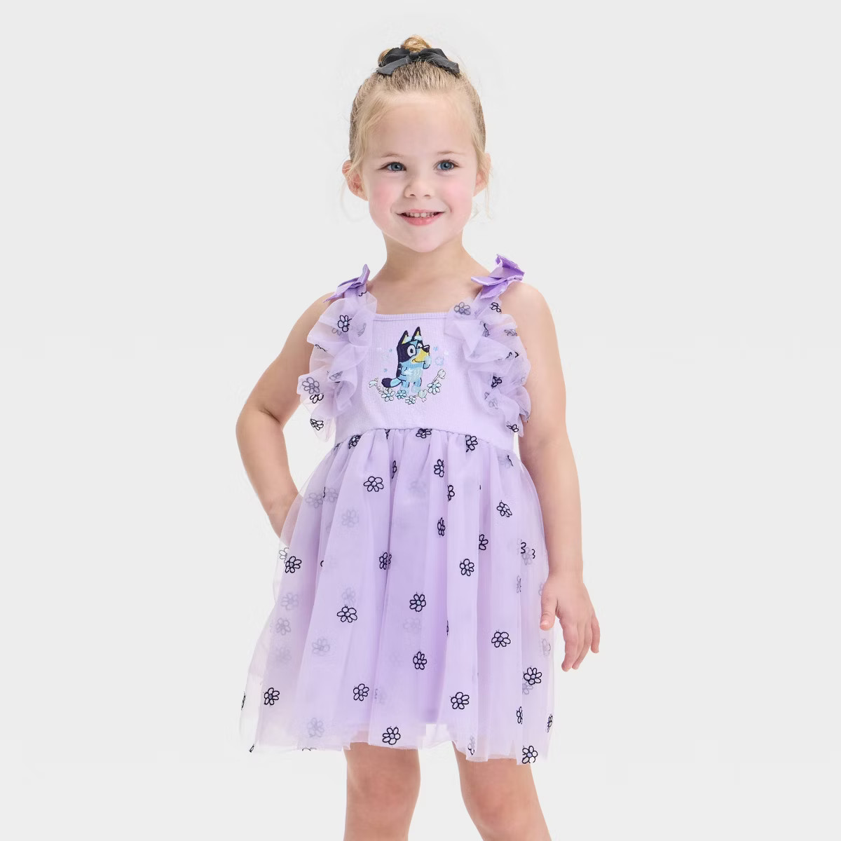 Toddler Girls' Audrey Camille Bluey Flower Embroidery Tulle Dress - Purple | Target