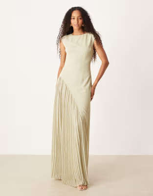 Six Stories cap sleeve pleated maxi dress in stone | ASOS | ASOS (Global)