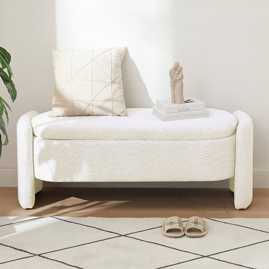 Setawix Boucle Bedroom Storage Ottoman Bench,47.24" Long Oval Storage Benches for Bedroom End of ... | Amazon (US)