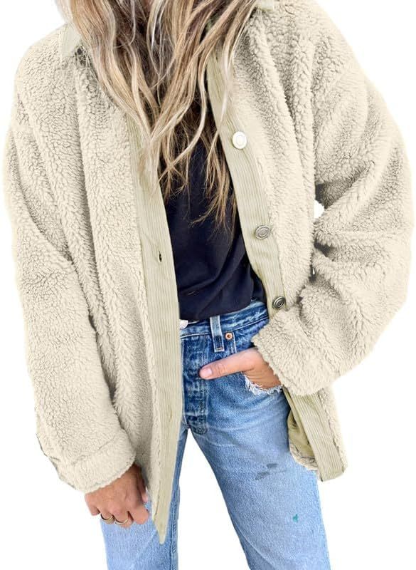 Dokotoo Womens Winter Coats Fleece Turn-down Collar Button Down Long Sleeve Sherpa Jackets with P... | Amazon (US)