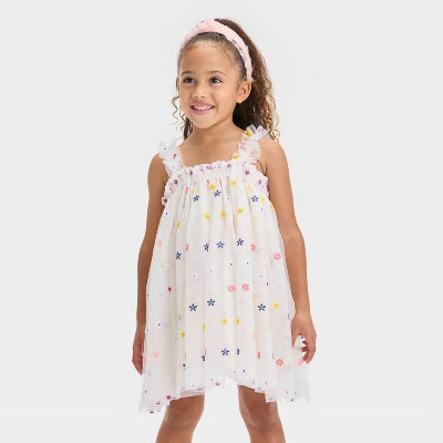 Audrey Camille Toddler Girls' Embroidered Floral Tank Tulle Dress - Off-White 5T | Target