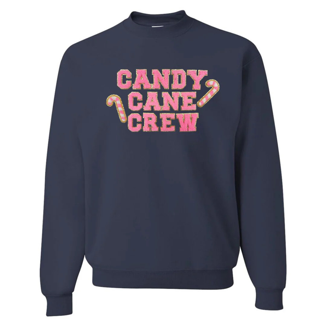 'Candy Cane Crew' Letter Patch Crewneck Sweatshirt | United Monograms