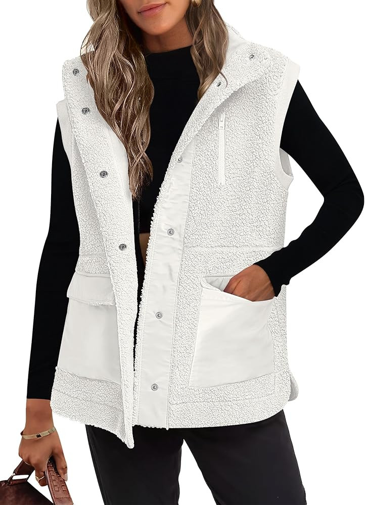 ANRABESS Womens Fleece Vest Loose Warm Button Down Fall Fuzzy Sherpa Jackets Fuzzy Vest With Pock... | Amazon (US)
