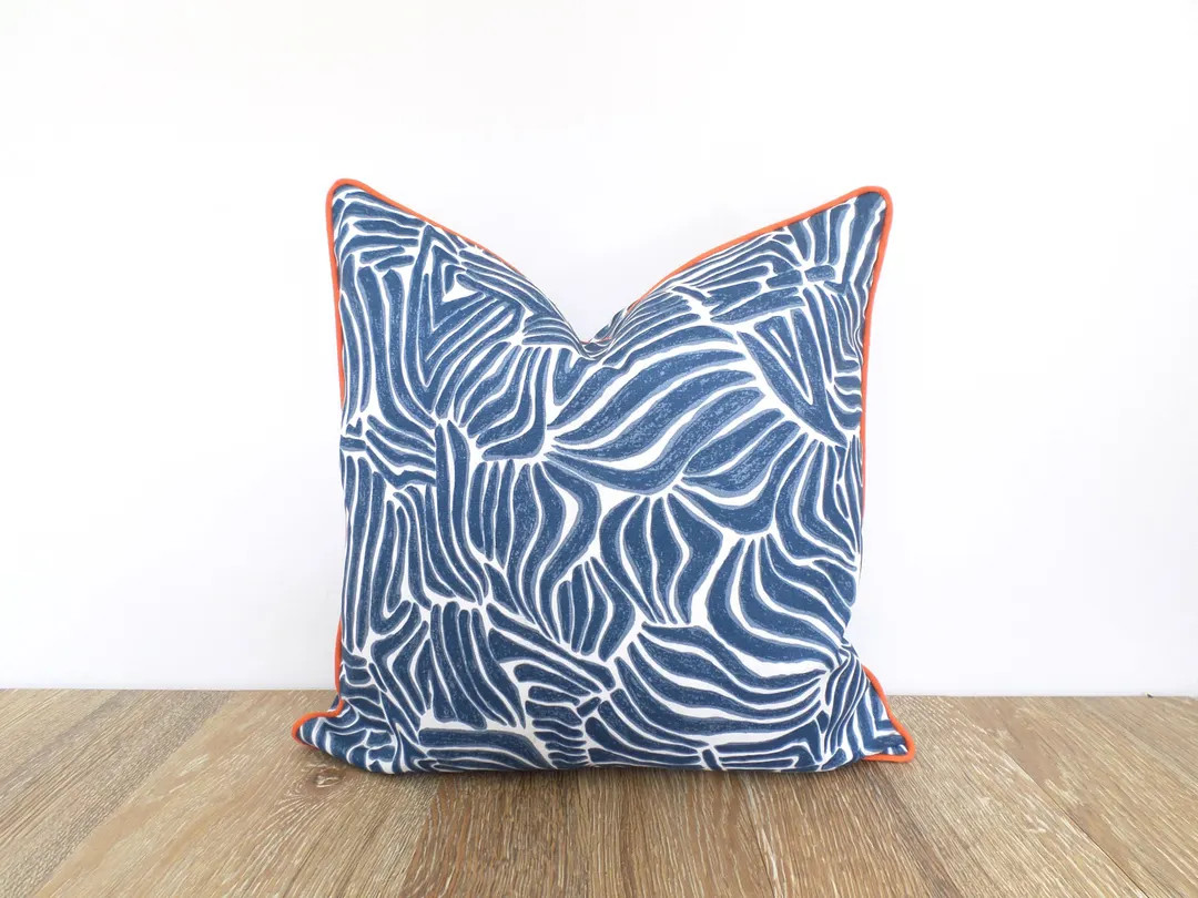 Blue outdoor pillow cover  zebra print, animal print pillow case blue and orange | Etsy (DACH)