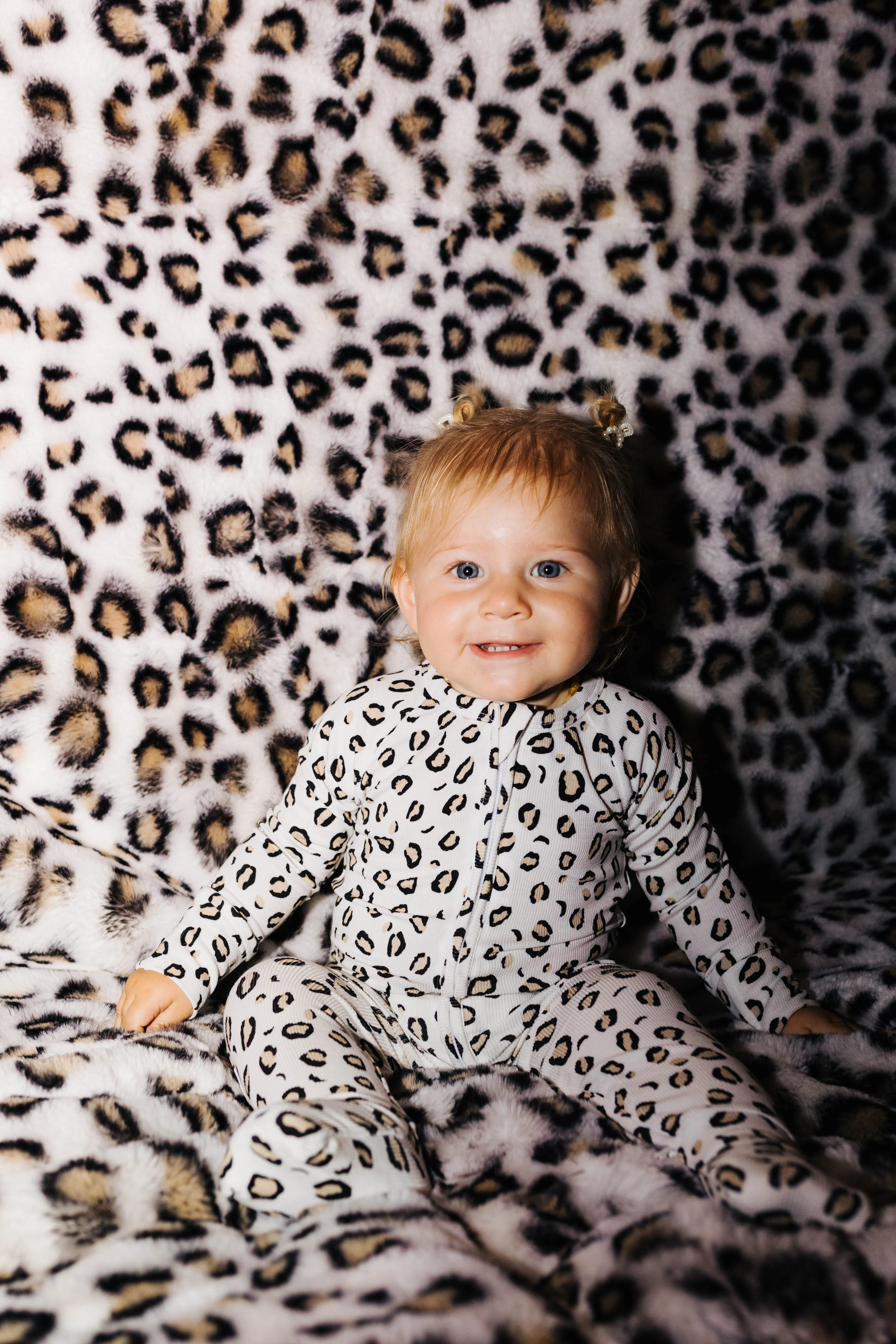 Baby Snow Leopard Ribbed Zip Pajamas | Staykation