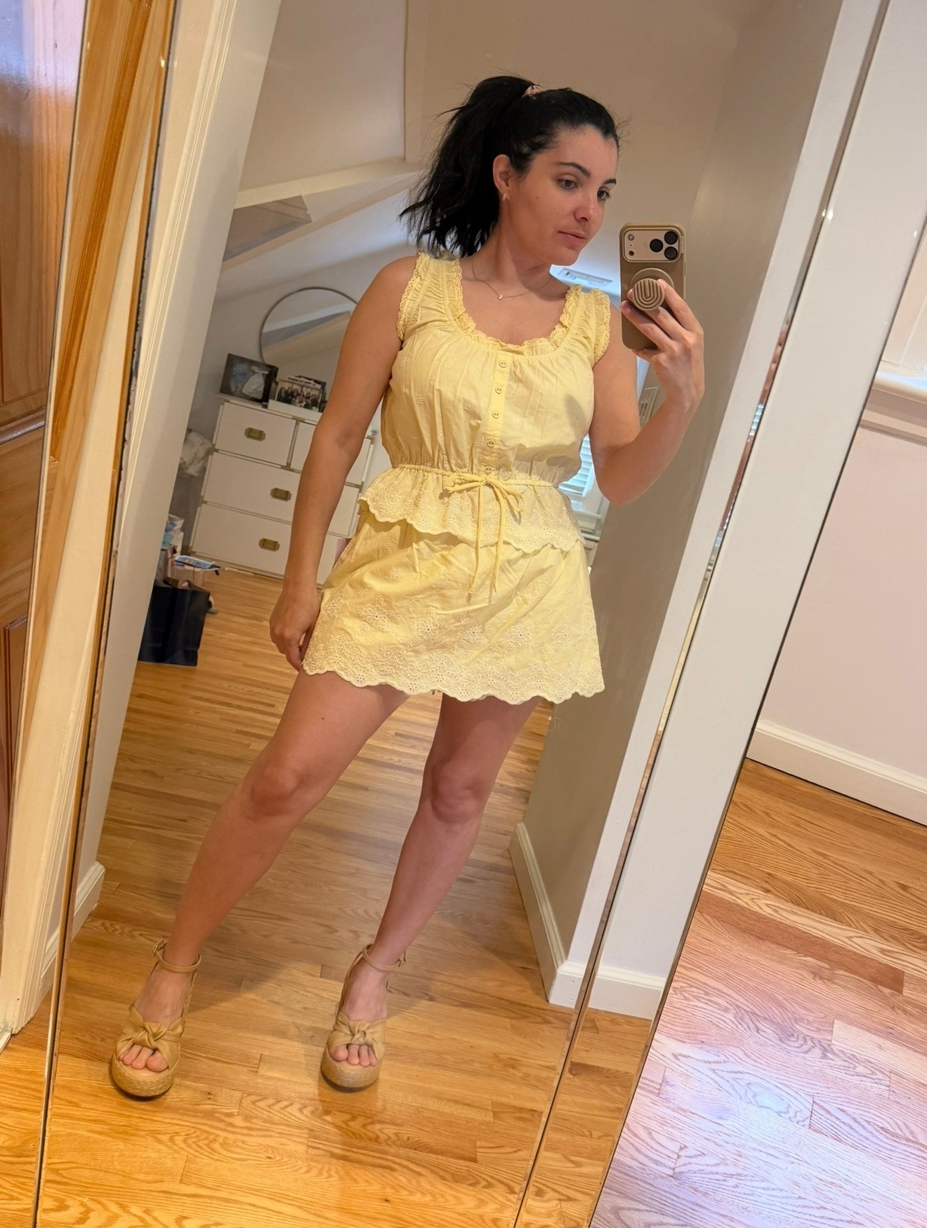 Yellow matching set
Butter yellow
Eyelet
Skort 
Tank top
Target