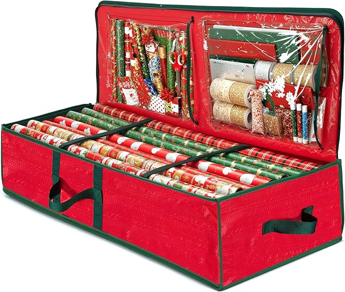 ZOBER Polythene Storage Bag for Gift Wrapping, Inner Pockets, Storage Box for Gift Paper and Holi... | Amazon (US)