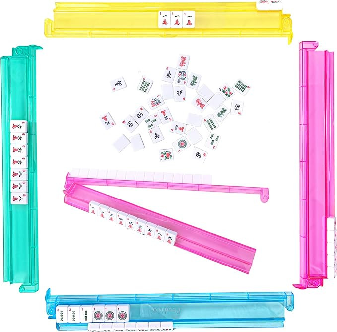Mahjong Racks with Pushers - Set of 4，4 Colors Clear Acrylic American Mahjong Tile Racks with B... | Amazon (US)