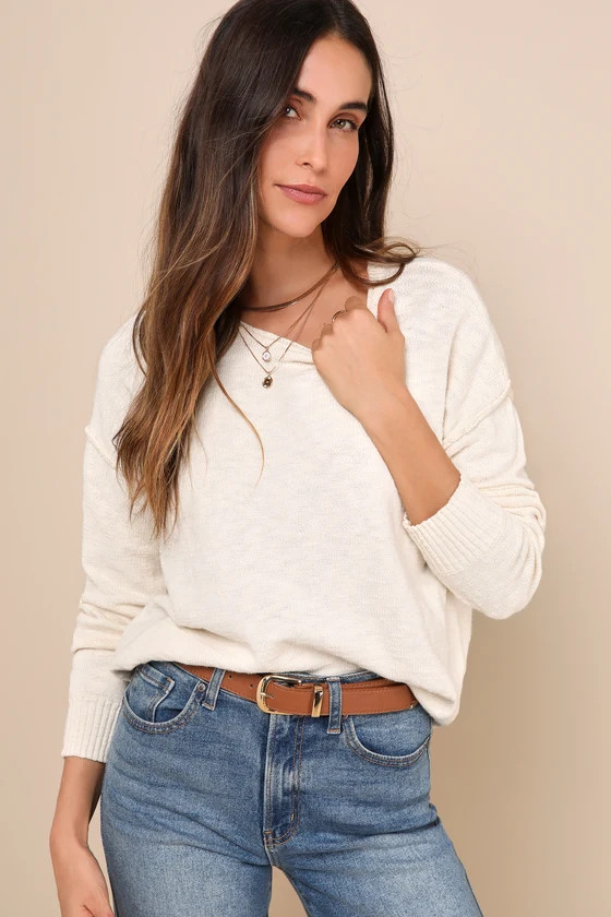 Timeless Perfection Cream Textured Crew Neck Pullover Sweater | Lulus