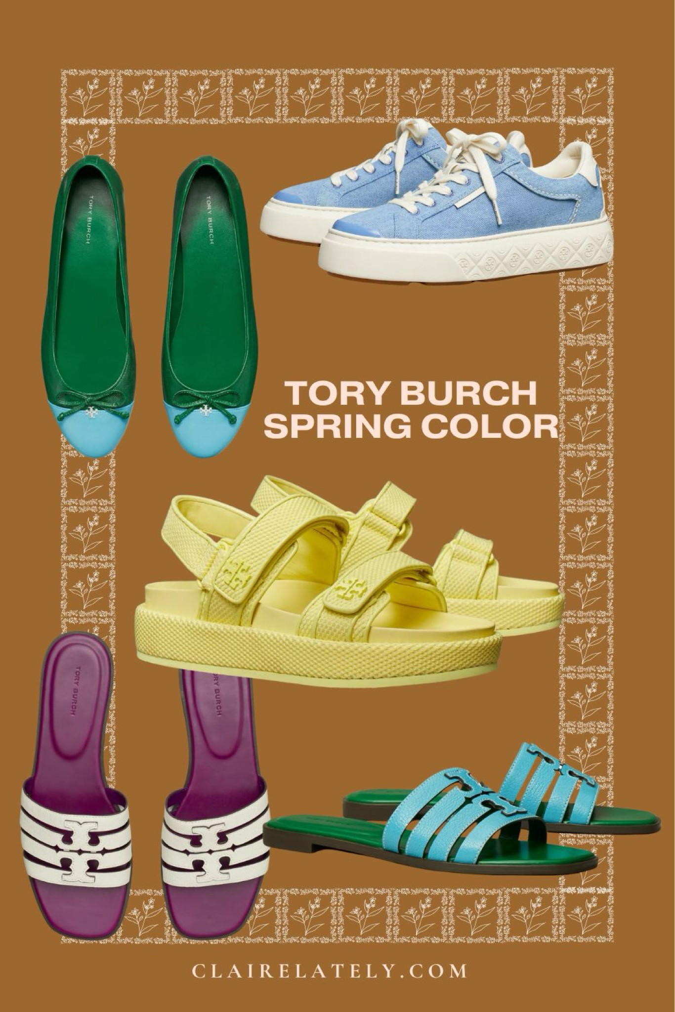 Spring color from Tory Burch - flats, sandals, and sneakers. Splurge worthy considering cost of wear 👏🏼👏🏼👏🏼
CLAIRE LATELY 

#LTKSeasonal #LTKshoecrush #LTKover40