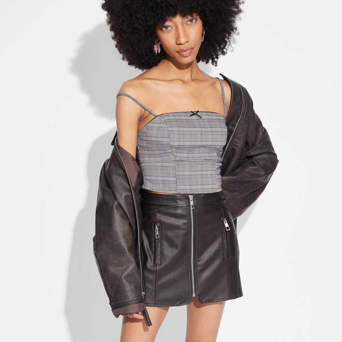 Women's Faux Leather Moto Mini Skirt - Wild Fable™ Brown | Target