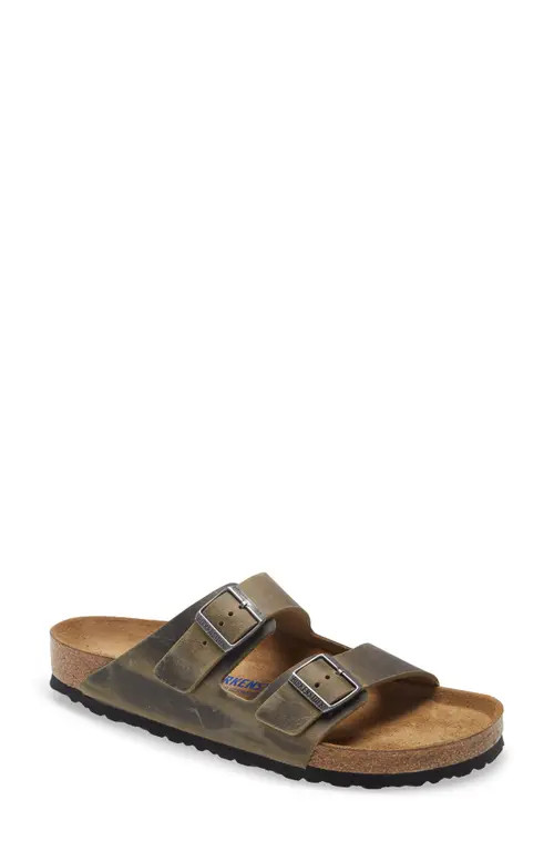 Birkenstock Arizona Soft Slide Sandal in Faded Khaki Oiled Leather at Nordstrom, Size 11-11.5Us | Nordstrom