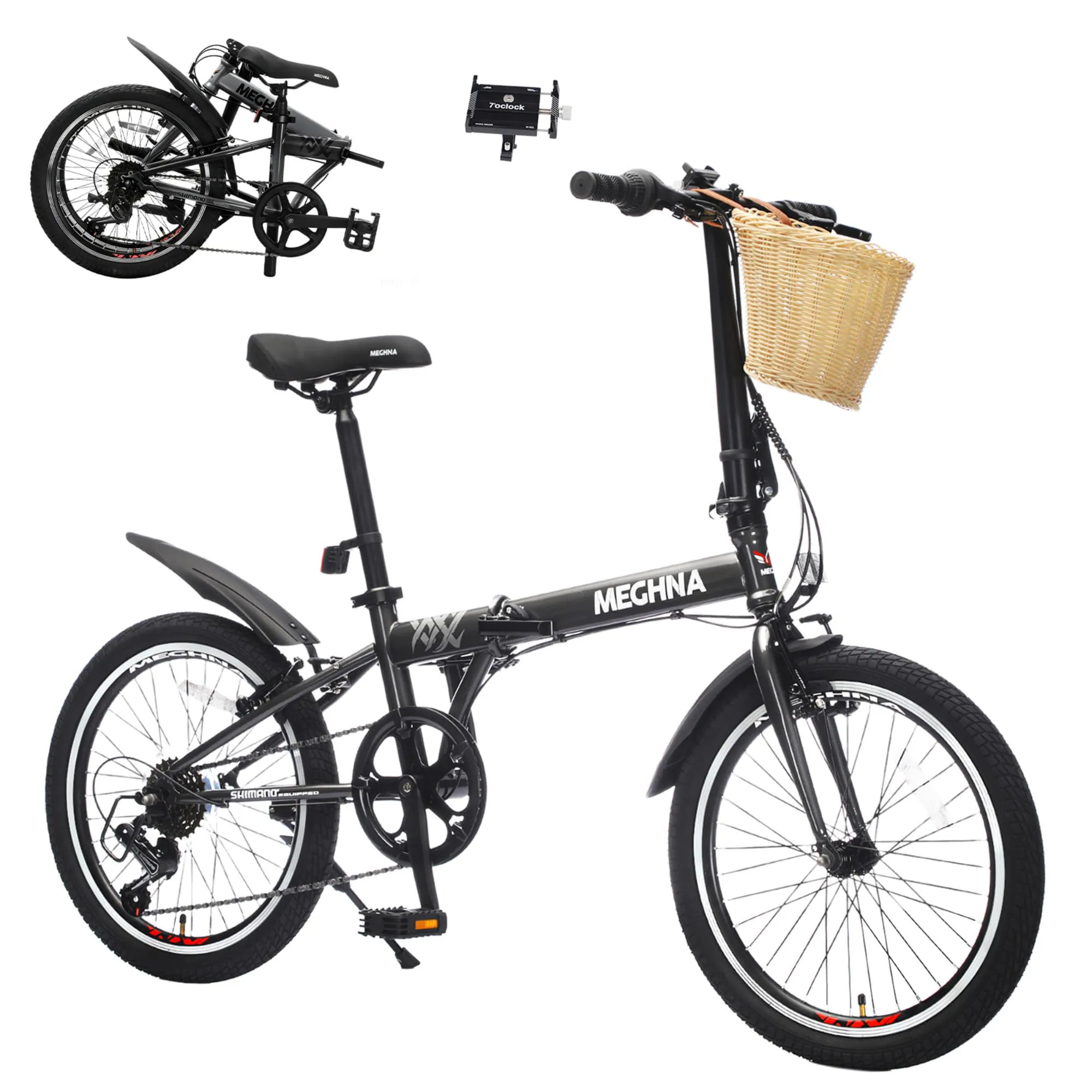 Ama Pear 20 Inch 6 Speed Folding City Bike Steel Frame With Basket Phone Holder Fenders Black | S-BK-87 | Lowe's