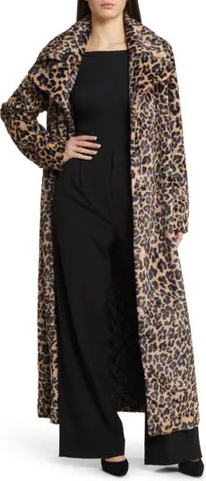SOMETHING NEW Lola Leopard Spot Faux Fur Long Coat | Nordstrom | Nordstrom