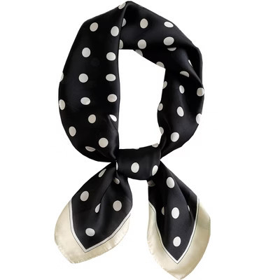 Elerevyo Women's Satin Polka Dots Square Contrast Color Silky Neck Scarves 27.6" 1 Pc Black | Target