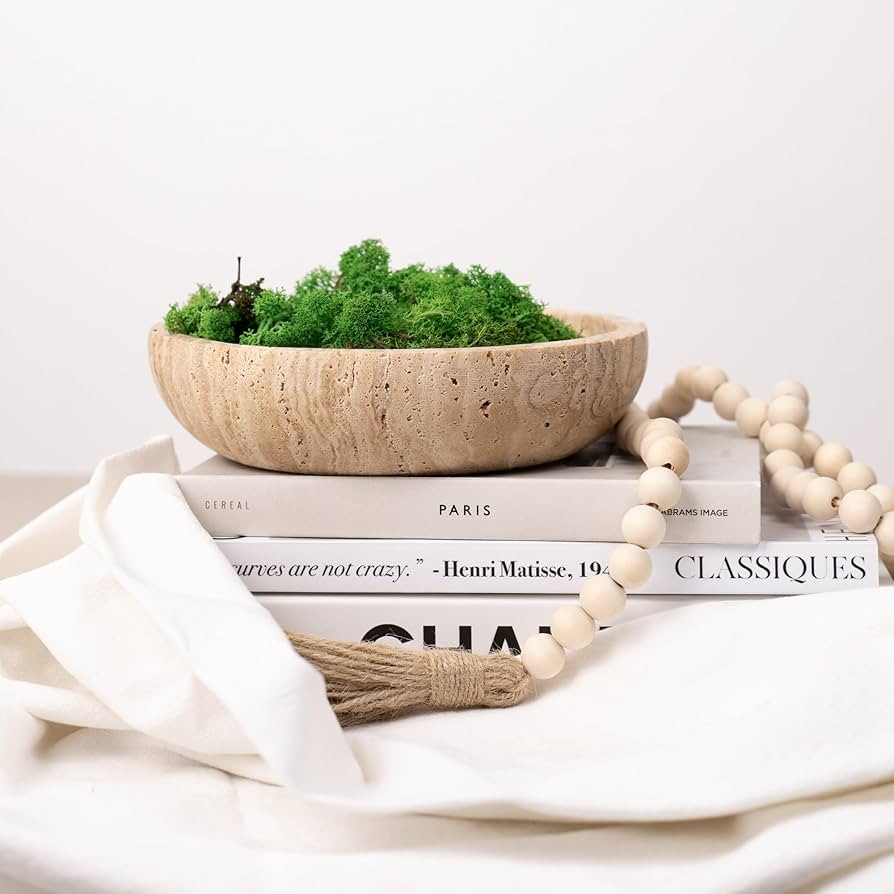 Shelf & Nook Travertine decorative bowls for home decor. Key bowl for entryway table in a choice of three colors. (Natural (Beige)) | Amazon (US)