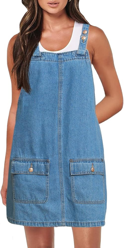 Cicy Bell Loose Denim Overalls for Women Summer Casual Adjustable Strap Short Dress Overall with ... | Amazon (US)
