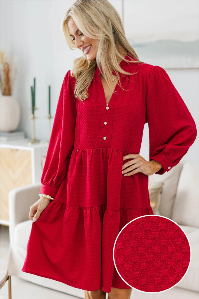 NURSING COLLECTION: It's All Up To You Red Textured Dress | The Mint Julep Boutique
