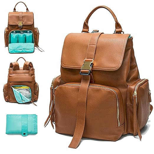 Amazon.com: Diaper Bag Backpack Mominside, Leather Backpack for Women, Travel Baby Bag with 15 Po... | Amazon (US)