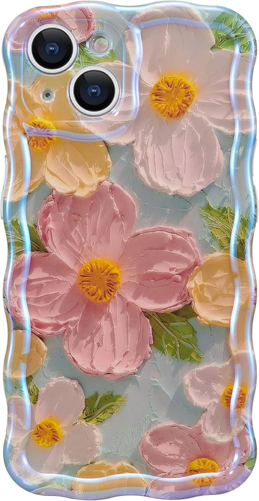 EYZUTAK Case for iPhone 13, Colorful Retro Oil Painting Printed Flower Laser Beam Glossy Pattern ... | Amazon (US)