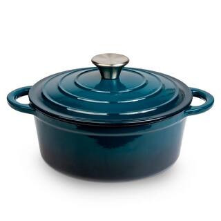 Durable 2.8 qt. Round Cast Iron Dutch Oven in Blue Ombre Enamel | The Home Depot