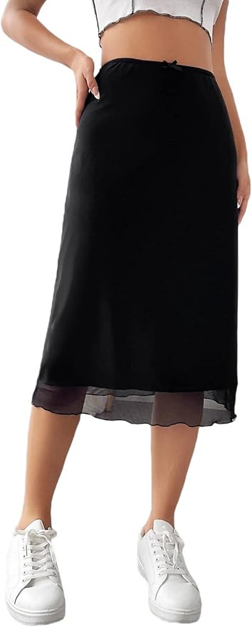 SheIn Women's Mesh A Line Midi Skirt Semi Sheer High Waisted Skirts | Amazon (US)