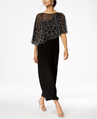 Women's Boat-Neck Embellished-Cape Jersey-Knit Gown | Macy's