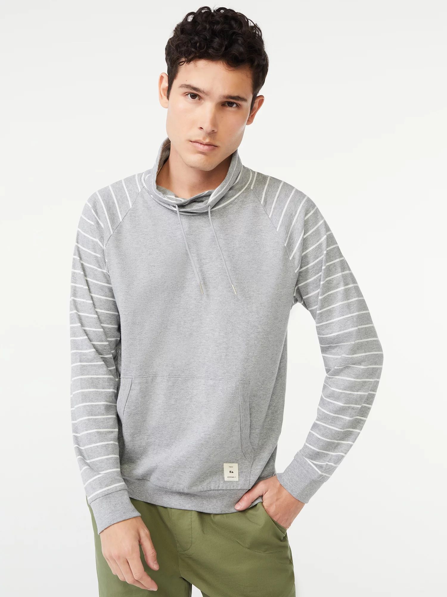 Free Assembly Men's Funnel Neck Pullover with Long Striped Sleeves | Walmart (US)