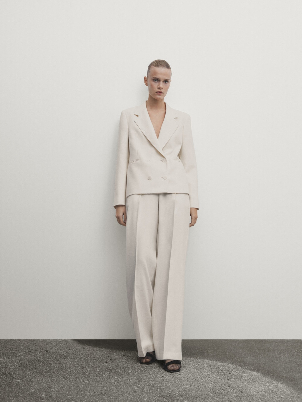 Wide-leg suit trousers with an elastic waistband | Massimo Dutti UK