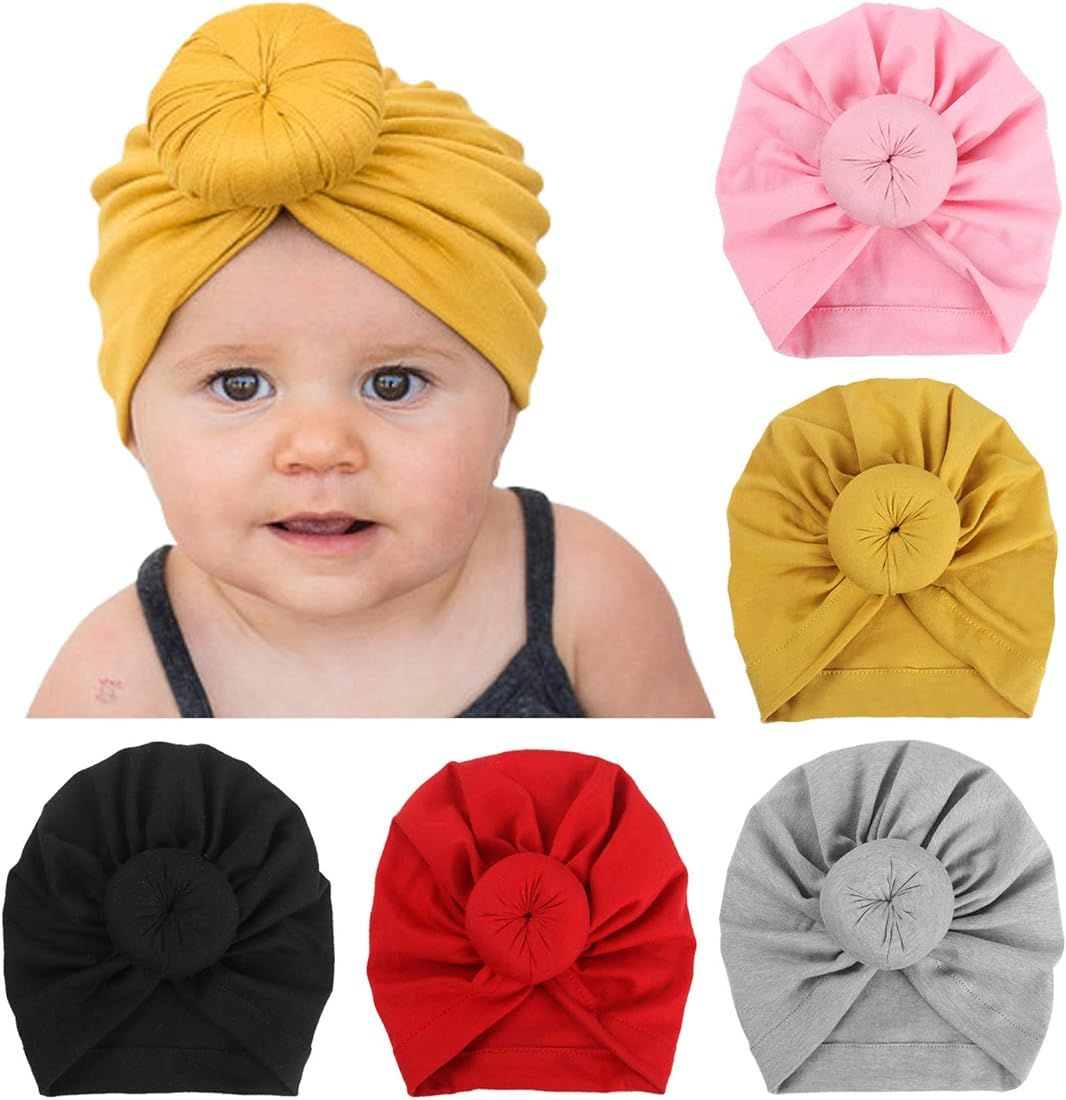 DRESHOW Turban Hat for Baby Infant Cap Hats with Bow Knot Soft Cute Nursery Beanie | Amazon (US)