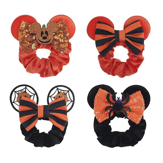JIAHANG Halloween Velvet Mouse Ear Hair Scrunchies Pumpkin Spider Bow Ponytail Holders Festival C... | Amazon (US)