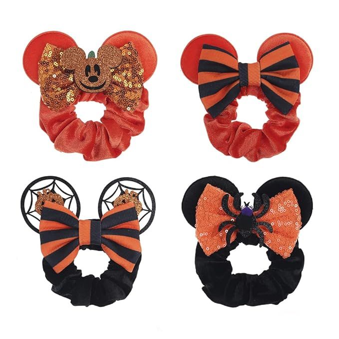 JIAHANG Halloween Velvet Mouse Ear Hair Scrunchies Pumpkin Spider Bow Ponytail Holders Festival C... | Amazon (US)