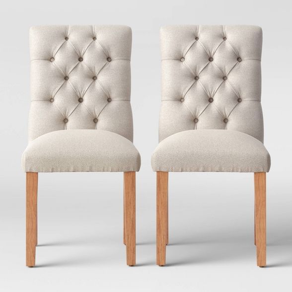 2pc Brookline Tufted Dining Chair Beige Textured - Threshold™ | Target
