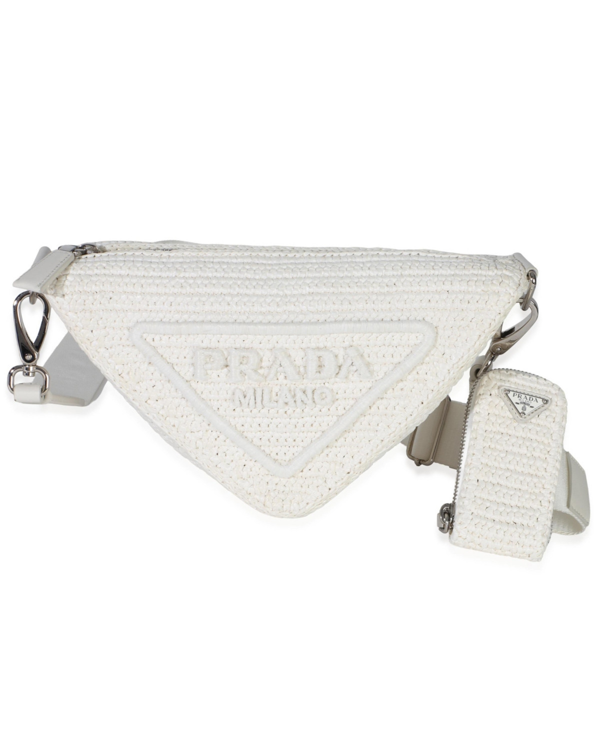 Pre-Owned Prada White Raffia Effect Crochet Triangle Shoulder Bag - White | Macy's