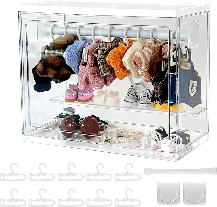 Clear Display Case Compatible with Labubu 15/17cm Doll Clothes & Accessories, Includes 10 Hangers... | Amazon (US)