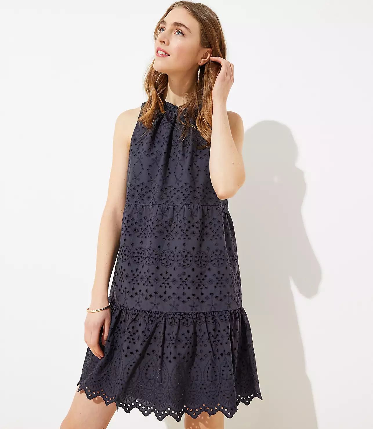 Eyelet Tiered Swing Dress | LOFT