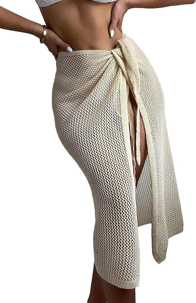 SOLY HUX Swim Cover Ups for Women Hollow Out Wrap Tie Side Crochet Sarongs Cover Up Skirt Beach B... | Amazon (US)