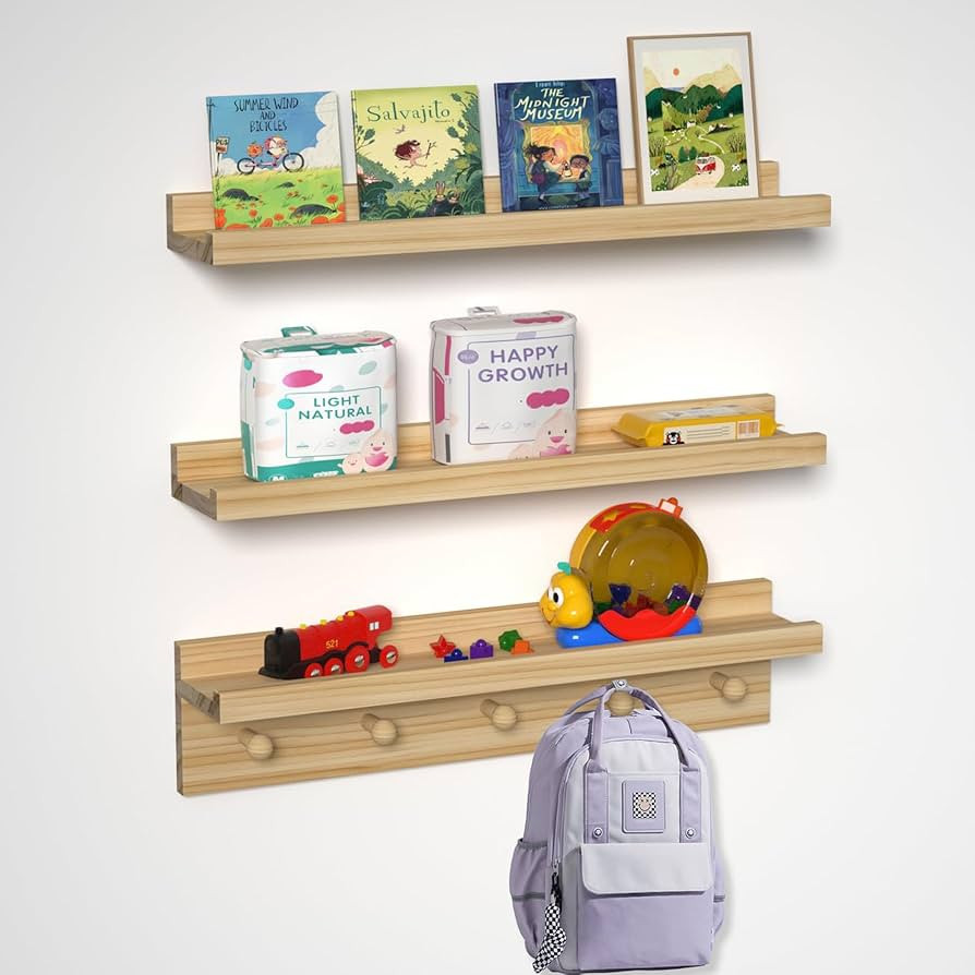 MBYD Natural Wood Floating Shelves, Unfinished Wood Picture Ledge, 24 Inch Picture Ledge for Kids... | Amazon (US)