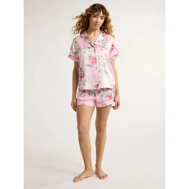 Joyspun Women’s and Women’s Plus Bridal Satin Shortie Pajama Set, Sizes XS to 3X | Walmart (US)
