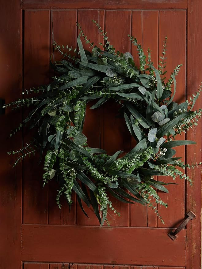 24 Inch Eucalyptus Wreath for Front Door, Large Size Artificial Greenery Willow Wreaths, Spring G... | Amazon (US)